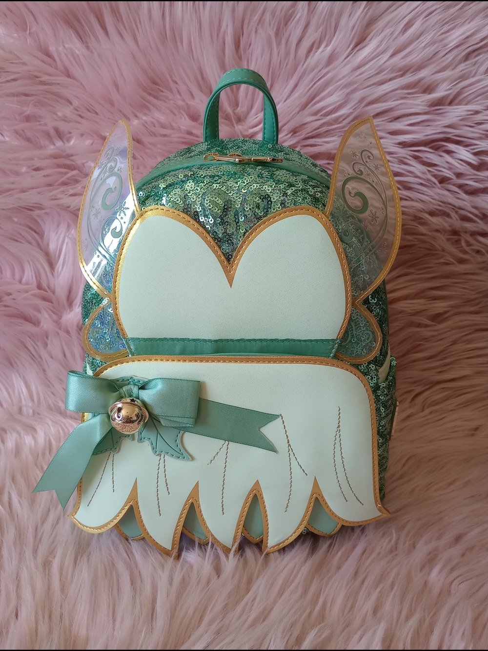 Loungefly Disney Peter Pan Tinker Bell Holiday Sequin Figural Mini Backpack - Picture 3 of 9